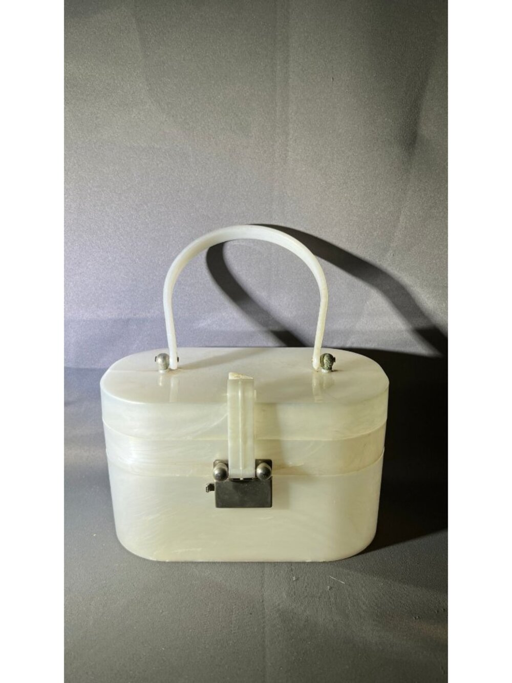 Vintage White Marbled Plastic Handbag Purse W/ Metal Clasp - Picture 1 of 7